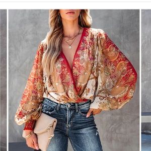 Vici precious moments printed balloon sleeve bodysuit